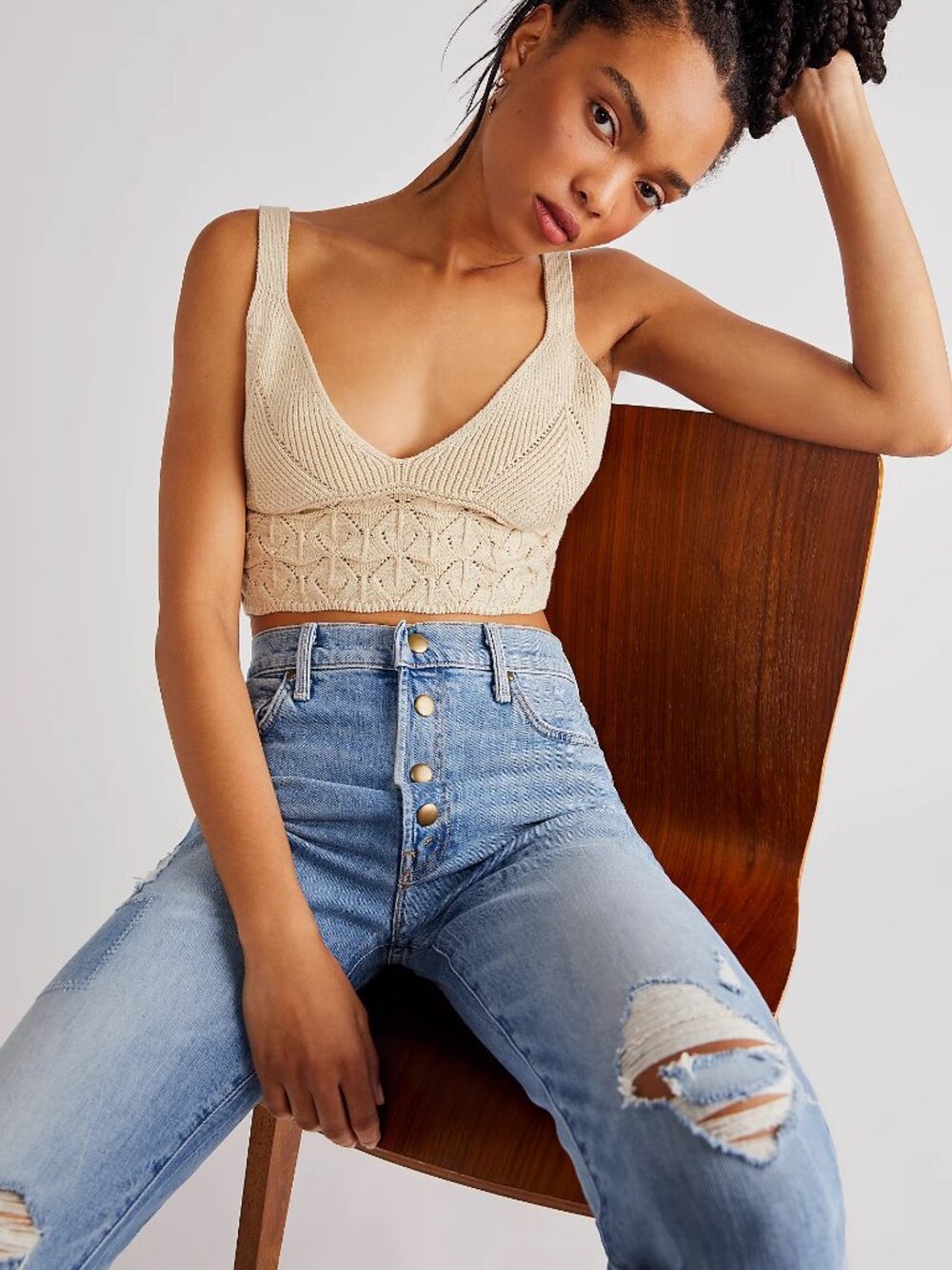 FP Intimately Everyone’s Favorite Swit Brami Beige Knit Crop Top M Boh - Picture 8 of 8